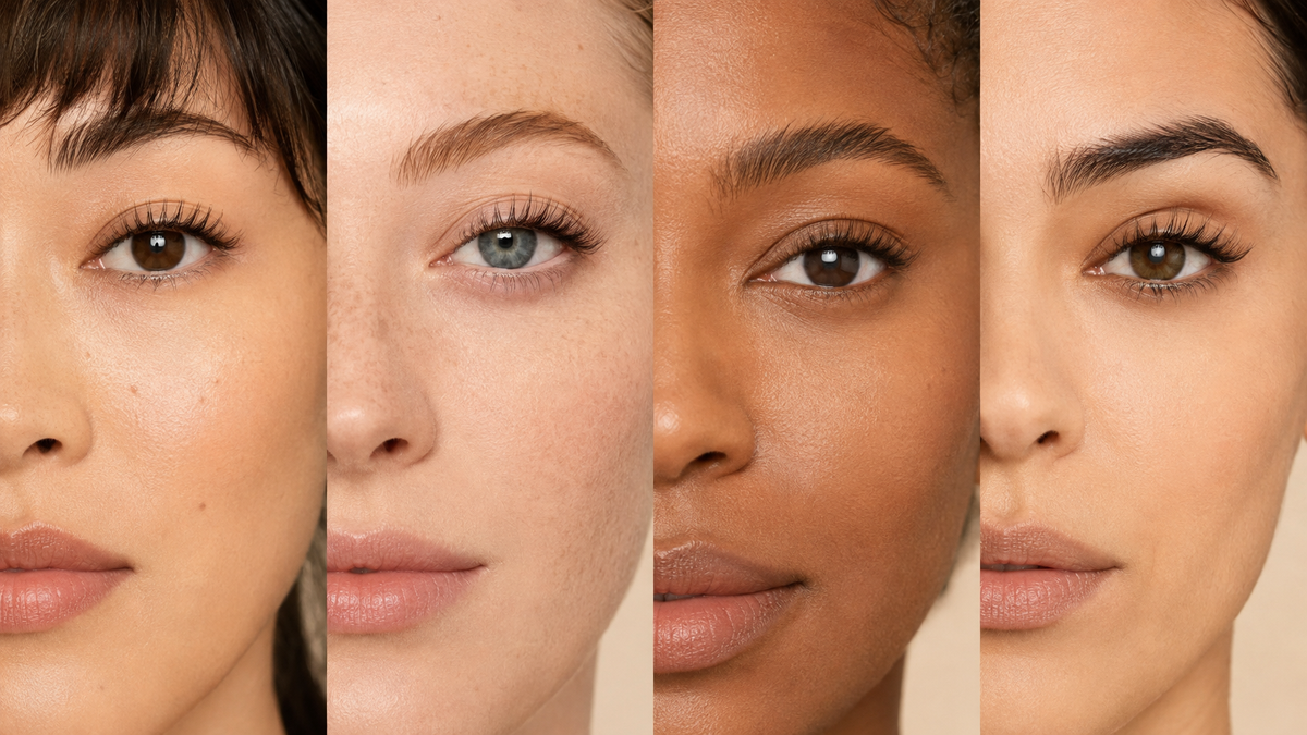 Four women showing different eye shapes and subtle lash styles
