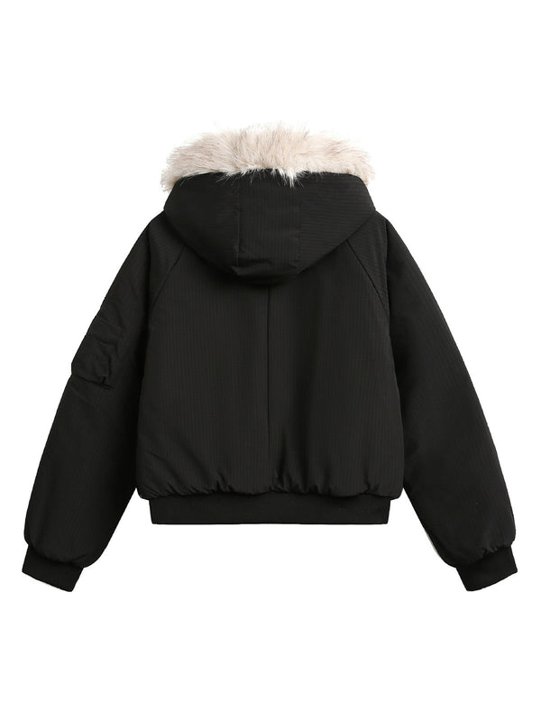 Zelinna Retro Kürk Kapüşonlu Polar Bomber Ceket