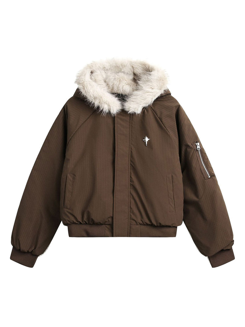 Zelinna Retro Kürk Kapüşonlu Polar Bomber Ceket