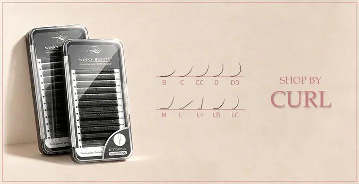 Zelinna lash trays with B, C, CC, D, DD, M, L, L+, LB and LC curl comparison